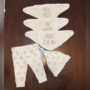 Rae Dunn Baby | Matching Black & White Pants, bib, & Hat Set | Size 0-3 Month